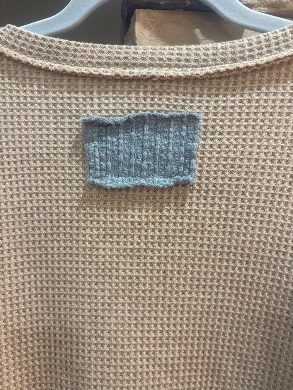 NEW POL Beige and Blue Colorblock Waffle Knit Pullover - Picture 6 of 7